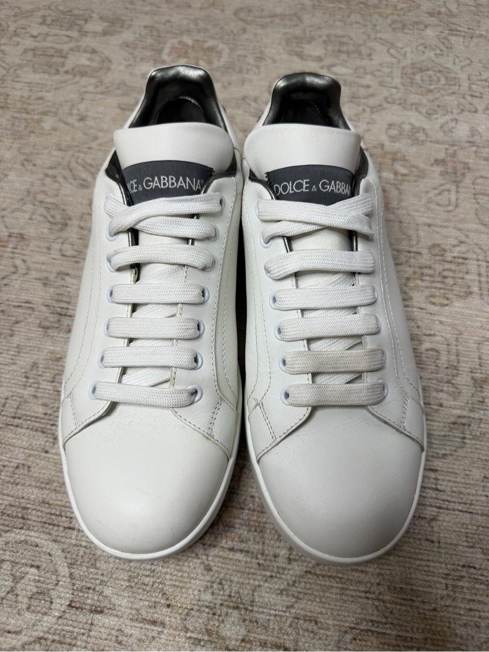 Dolce & Gabbana White Leather Low-Top Sneaker with Black Heel Panel - Picture 2 of 6